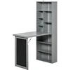 Image de HOMCOM Bureau avec rangement pliable murale rabattable avec bibliothèque poste de travail tableau à craie et étagère réglable