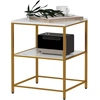Image de HOMCOM Table d'appoint, bout de canapé avec 2 étagères effet marbre et structure en métal doré, 44L x 40l x 54,5H cm