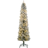 Image de HOMCOM Sapin de Noël artificiel 180 cm avec éclairage LED blanc chaud, 329 branches enneigées, base en métal, réaliste et fin