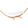 Image de Outsunny Hamac de jardin avec support en bois hamac sur pied 1 personne 3,92L x 1,2l x 1,1H m coloris crème marron