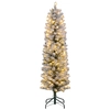 Image de HOMCOM Sapin de Noël artificiel 150 cm avec éclairage LED blanc chaud, 263 branches enneigées, base en métal, réaliste et fin