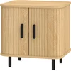 Image de HOMCOM Table de chevet, table d'appoint, style scandinave 2 portes coulissantes et pieds en acier 48 x 40 x 48 cm, aspect bois