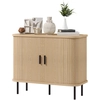 Image de HOMCOM Buffet meuble de rangement avec portes coulissantes à lattes, armoire de cuisine avec pieds en acier, ton chêne