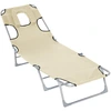 Image de Outsunny Chaise longue pliante avec appui-tête à trou pour la lecture et dossier Inclinable en tissu Oxford beige