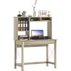 Image de HOMCOM Bureau avec rangement bureau bibliothèque en bois avec étagères et grand plateau pour petits espaces, aspect chêne