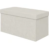 Image de HOMCOM Banc de rangement pouf de rangement pliable bout de lit repose-pieds avec couvercle capitonnée 76L x 38l x 38H cm crème
