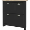 Image de HOMCOM Armoire à chaussures 2 portes abattantes 2 compartiments poignées coquilles métal 79 x 23 x 90,5 cm noir chêne