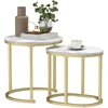 Image de HOMCOM Lot de 2 tables basses tables d'appoint gigognes encastrables structure en acier et plateau en bois aspect marbre or
