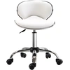 Image de HOMCOM Tabouret à roulettes tabouret de travail avec hauteur réglable 44-56 cm et dossier, pivotant 360°, blanc