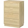 Image de HOMCOM Commode design bohème en rotin avec 4 tiroirs, meuble de rangement pour le salon, le couloir, l'entrée, bois naturel