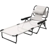 Image de Outsunny Chaise longue de jardin pliante dossier réglable sur 4 niveaux, trou de lecture et appui-tête 72 x 194 x 89 cm crème