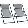 Image de Outsunny Lot de 2 bain de soleil, chaise longue pliante avec appuie-tête en textilène inclinable 60 x 100 x 85 cm gris foncé