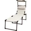 Image de Outsunny Bain de soleil chaise longue pliante avec pare-soleil, appuie-tête inclinable en tissu Oxford 70 x 200 x 45 cm crème