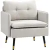Image de HOMCOM Fauteuil scandinave dossier capitonné avec passepoil en tissu 76 x 68 x 80 cm crème et pieds en métal noir et doré