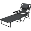 Image de Outsunny Chaise longue de jardin pliante dossier réglable sur 4 niveaux, trou de lecture et appui-tête 72L x 194l x 89H cm Gris