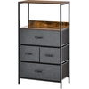 Image de HOMCOM Commode chambre meuble de rangement 4 tiroirs en tissu pliables avec étagères ouvertes et cadre en métal, gris foncé