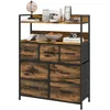 Image de HOMCOM Meuble de rangement commode 7 tiroirs en tissu pliables et amovibles étagères ouvertes, brun rustique