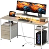 Image de HOMCOM Bureau d'ordinateur bureau lumières LED réglables 2 prises ports USB tiroirs étagères 155,5x48x88,5cm effet bois naturel