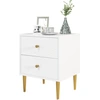 Image de HOMCOM Table de chevet table de nuit avec 2 tiroirs poignées, pieds en acier pour chambre à coucher salon 40 x 35 x 50 cm blanc