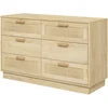 Image de HOMCOM Commode design bohème en rotin avec 6 tiroirs, meuble de rangement pour le salon, le couloir, l'entrée, chêne
