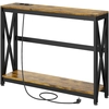 Image de HOMCOM Console meuble étroite à 2 niveaux style industriel avec prises de courant et USB, 100 x 24 x 75 cm, marron