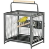 Image de PawHut Cage de transport en acier pour perroquets, cage à oiseaux avec 2 bols en acier inoxydable, 2 perchoirs, plateau, noir