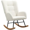 Image de HOMCOM Fauteuil à bascule en tissu effet laine bouclée avec pieds en bois massif d'hévéa pour chambre, salon, crème