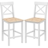 Image de HOMCOM Lot de 2 tabourets de bar, chaises hautes campagne, dossier haut et repose-pieds, 41x46x97,5cm, blanc et bois naturel