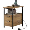 Image de HOMCOM Table d'appoint table de chevet avec 2 prises port USB 1 prise type C câble de 143 cm tiroirs et étagère bois naturel