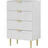 Image de HOMCOM Commode 4 tiroirs commode chambre meuble de rangement moderne avec poignées et pieds dorés, dim. 60 x 40 x 96 cm, blanc