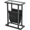 Image de HOMCOM Table d'appoint étroite, bout de canapé en métal avec porte-revues et plateau en verre trempé, 40 x 18 x 55,5 cm, noir