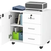 Image de HOMCOM Caisson bureau meuble de rangement verrouillable avec 3 tiroirs et étagère réglable, roulettes, 40 x 60 x 56 cm, blanc