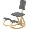 Image de HOMCOM Siège assis genoux, siège ergonomique en bois à bascule avec dossier, chaise à genoux pour bureau à domicile, gris