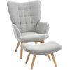 Image de HOMCOM Fauteuil avec repose pied, dossier haut, pieds en bois et tissu aspect velours côtelé, pour salon chambre à coucher gris