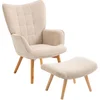 Image de HOMCOM Fauteuil avec repose pied, dossier haut, pieds en bois et tissu aspect velours côtelé, pour salon chambre à coucher beige