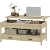 Image de HOMCOM Table basse relevable, table basse avec tiroirs et compartiment caché pour salon, bureau à domicile, chêne