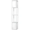 Image de HOMCOM Lampadaire sur pied salon, lampe salon moderne, lampadaire avec étagères, abat-jour en tissu et double éclairage, blanc