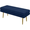 Image de HOMCOM Banc banquette coffre de rangement 2 en 1 assise aspect velours et pieds acier - 100 x 37,5 x 42 cm bleu et doré