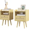 Image de HOMCOM Lot de 2 tables de chevet avec tiroir effet rotin et compartiment ouvert, 40 x 30 x 60 cm, effet bois naturel