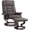 Image de HOMCOM Fauteuil de relaxation inclinable avec repose-pied, pivotant, cadre en bois , revêtement synthétique marron