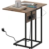 Image de HOMCOM Table d'appoint bout de canapé avec station de charge, plateau pliable, 39 x 29 x 57 cm, brun rustique et noir