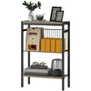 Image de HOMCOM Table d'appoint étroit à 3 niveaux avec étagères de rangement, cadre en acier, pour salon, chambre, 43x18x62,5cm, gris