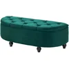 Image de HOMCOM Pouf de Rangement Coffre 2 en 1 - Pouf capitonné Demi-Cercle - Pieds Bois hévéa Noir revêtement Velours vert