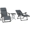 Image de Outsunny Lot de 2 chaise longue pliable et inclinable avec table d'appoint, porte-gobelets et appuie-têtes, charge 120 kg, noir
