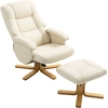 Image de HOMCOM Fauteuil relax avec repose-pied fauteuil de relaxation pivotant 360° dossier inclinable charge 120 Kg crème