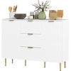 Image de HOMCOM Buffet meuble cuisine rangement avec 3 tiroirs, étagères réglables, placards à portes cannelées, 120 x 40 x 90 cm, blanc