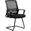 Image de HOMCOM Chaise de bureau en maille sans roulettes, base en traîneau, pour salle de conférence, attente, réception, noir