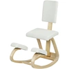 Image de HOMCOM Siège assis genoux, tabouret ergonomique en bois à bascule avec dossier, chaise à genoux pour bureau à domicile, crème