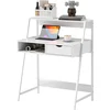 Image de HOMCOM Bureau secrétaire Bureau Informatique Style néo-rétro tiroir Niche étagère métal Blanc