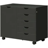 Image de HOMCOM Caisson de bureau avec 5 tiroirs 1 porte étagère réglable, support imprimante sur roulettes, 78x40x66,5 cm, noir